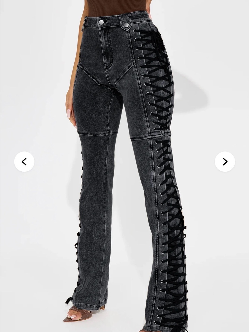NWT Fashion Nova Acid Wash Women's Black Lace-Up Side Jeans Cargo